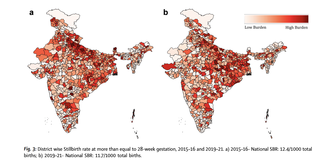 Figure 3: Two Maps of India showing district wise SBR at more than equal to 28-week gestation